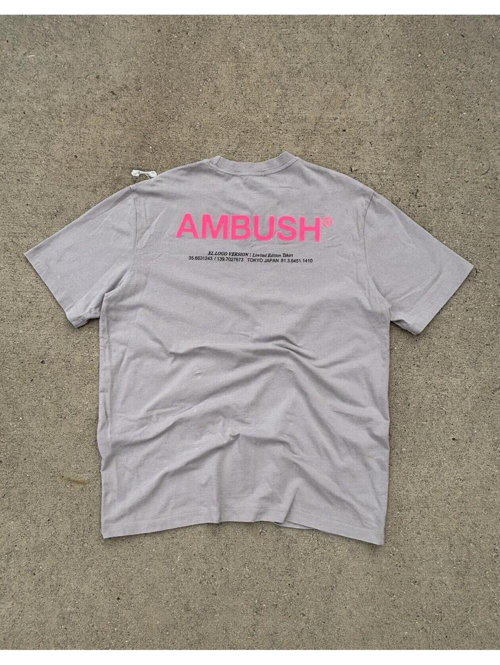 AMBUSH Logo Graphic T-Shirt Light Grey Pink Brown Japanese
